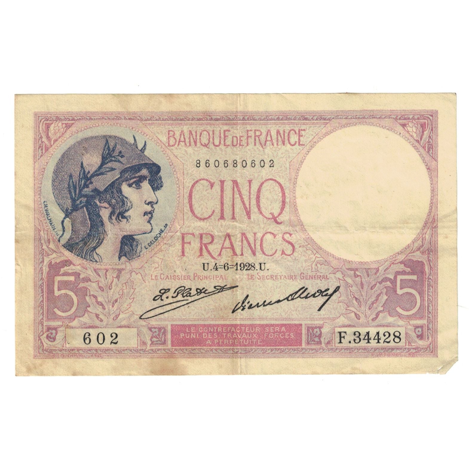 France, 5 Francs, Violet, 1928, F.34428, TB+, Fayette:3.12, KM:72d