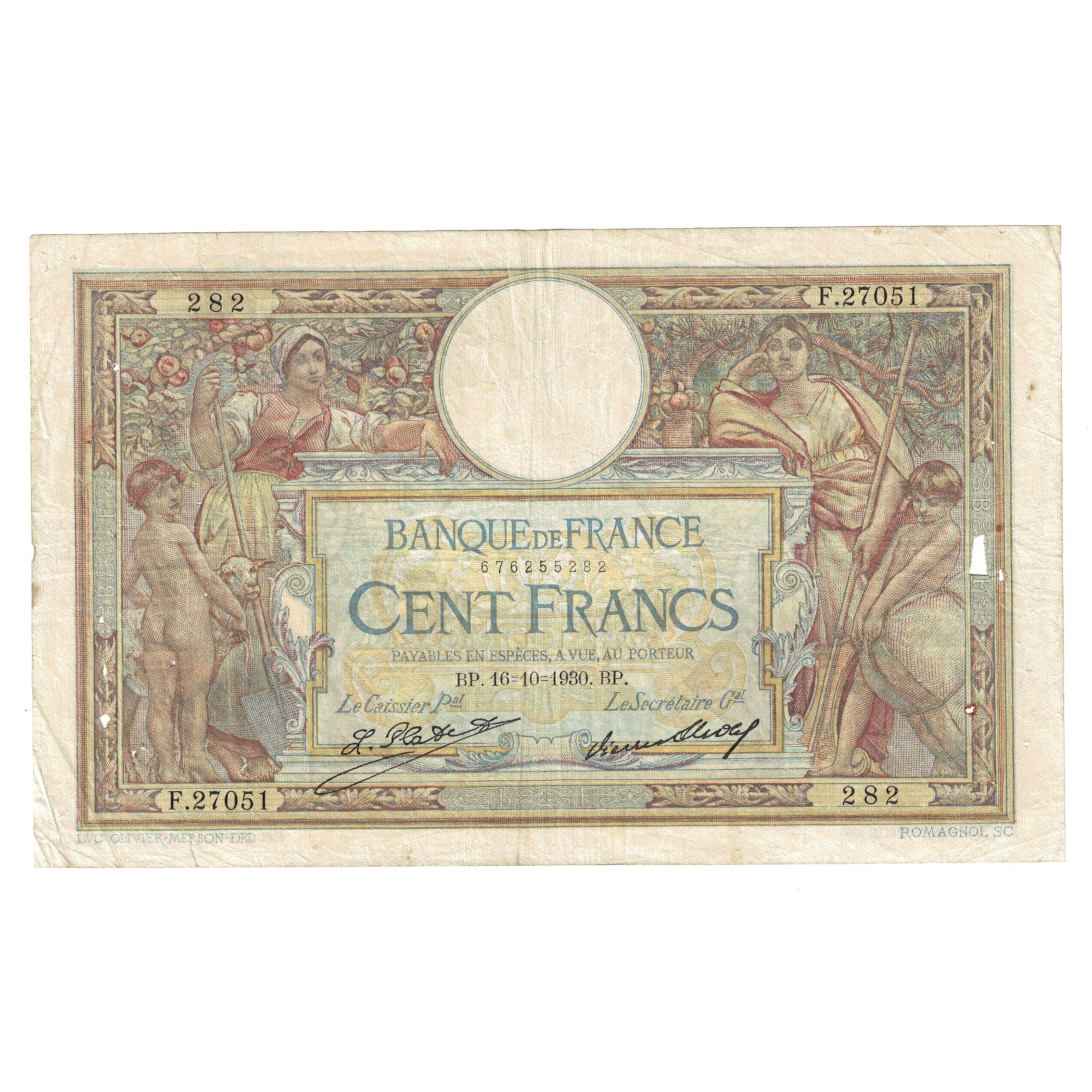 Francia, 100 Francs, Luc Olivier Merson, 1930, F.27051, MB+, Fayette:24.10