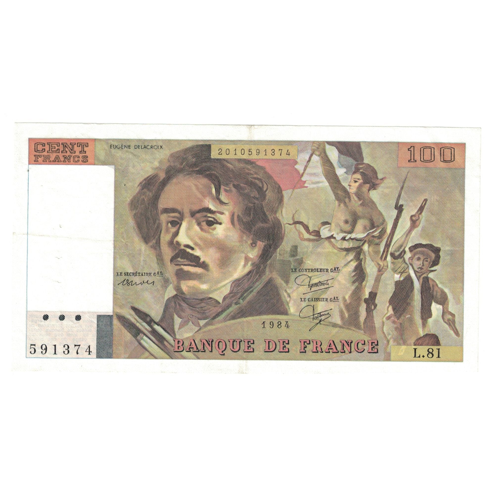 Francja, 100 Francs, Delacroix, 1984, L.81, AU(55-58), Fayette:69.08a, KM:154b