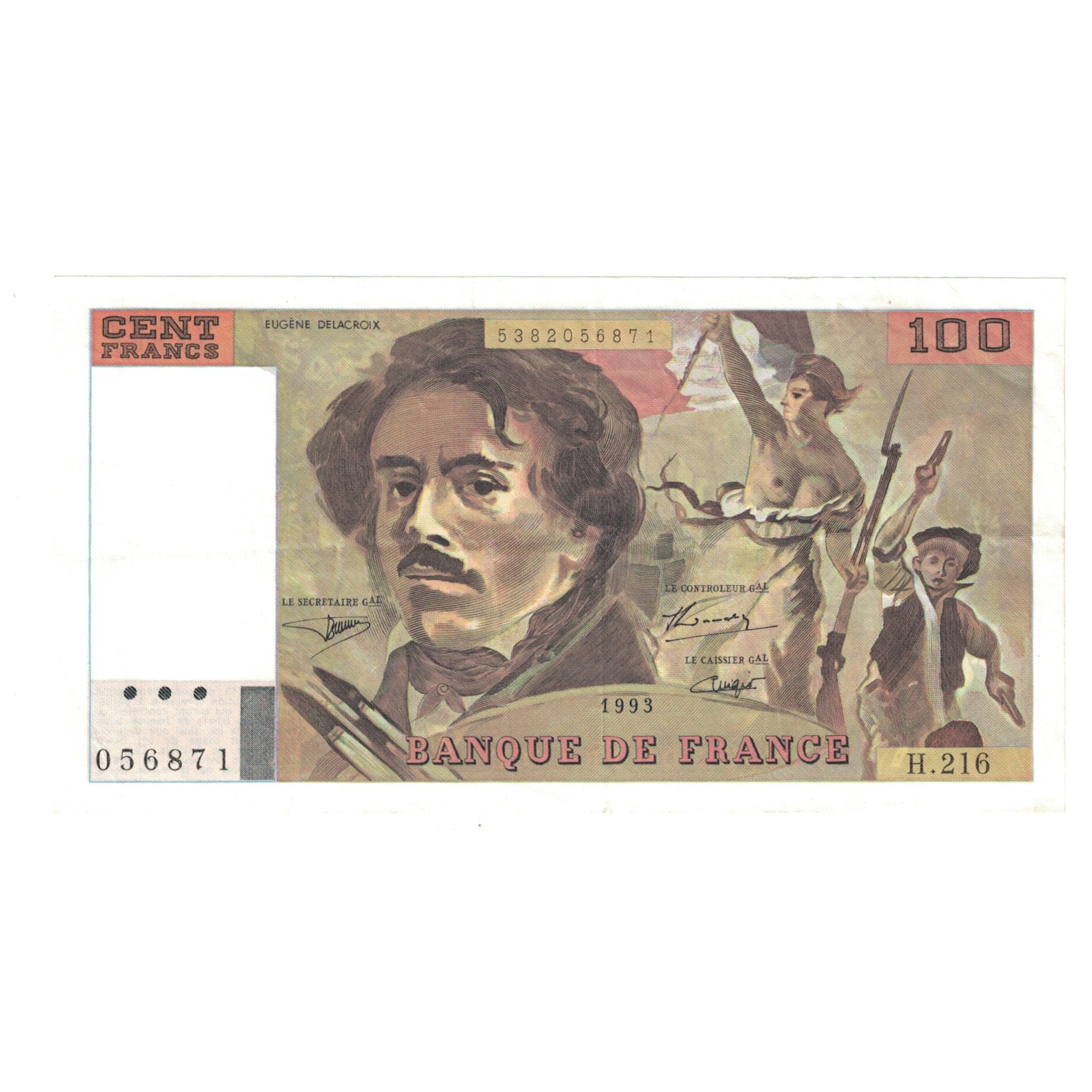 France, 100 Francs, Delacroix, 1993, H.216, AU(55-58), Fayette:69bis.5, KM:154g
