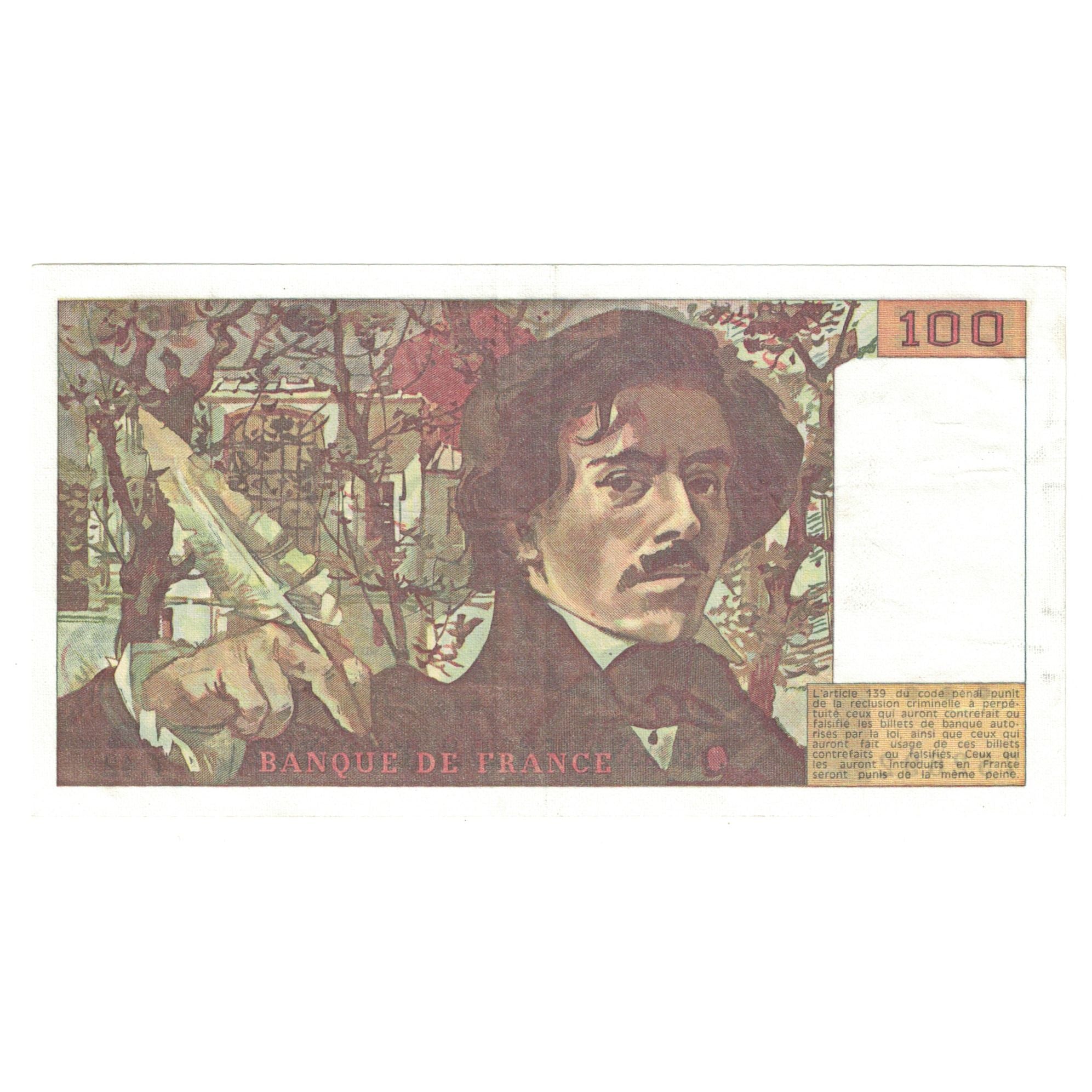 França, 100 Francs, Delacroix, 1980, T.42, AU(55-58), Fayette:69.04b, KM:154b