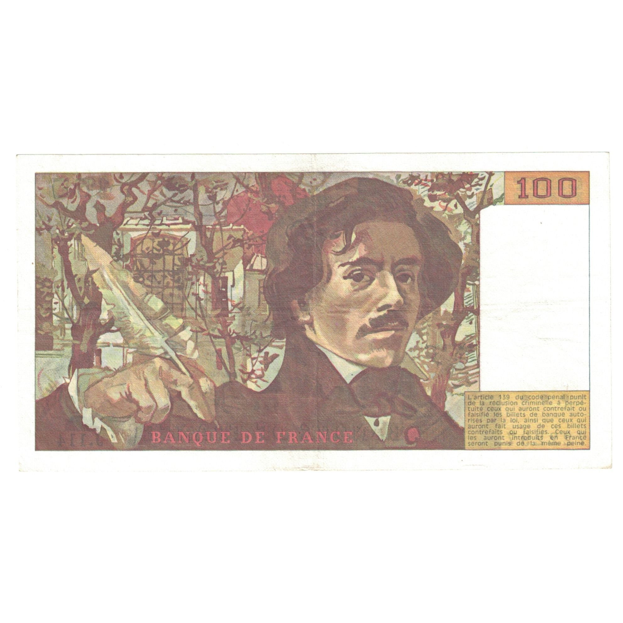France, 100 Francs, Delacroix, 1986, J.114, UNC(63), Fayette:69.10, KM:154b