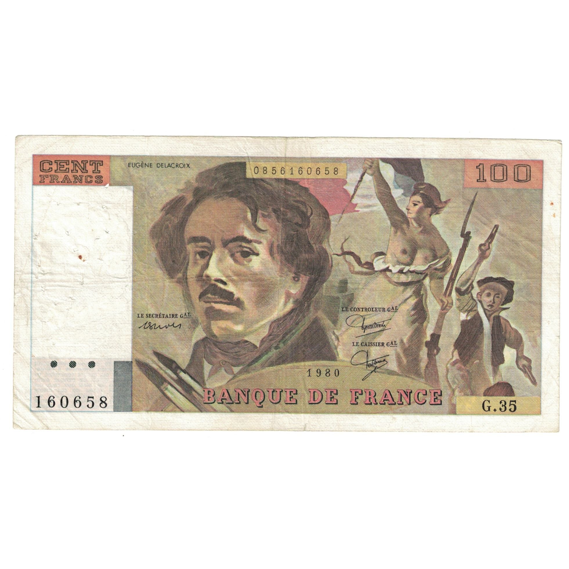 France, 100 Francs, Delacroix, 1980, G.35, TTB+, Fayette:69.4b, KM:154b