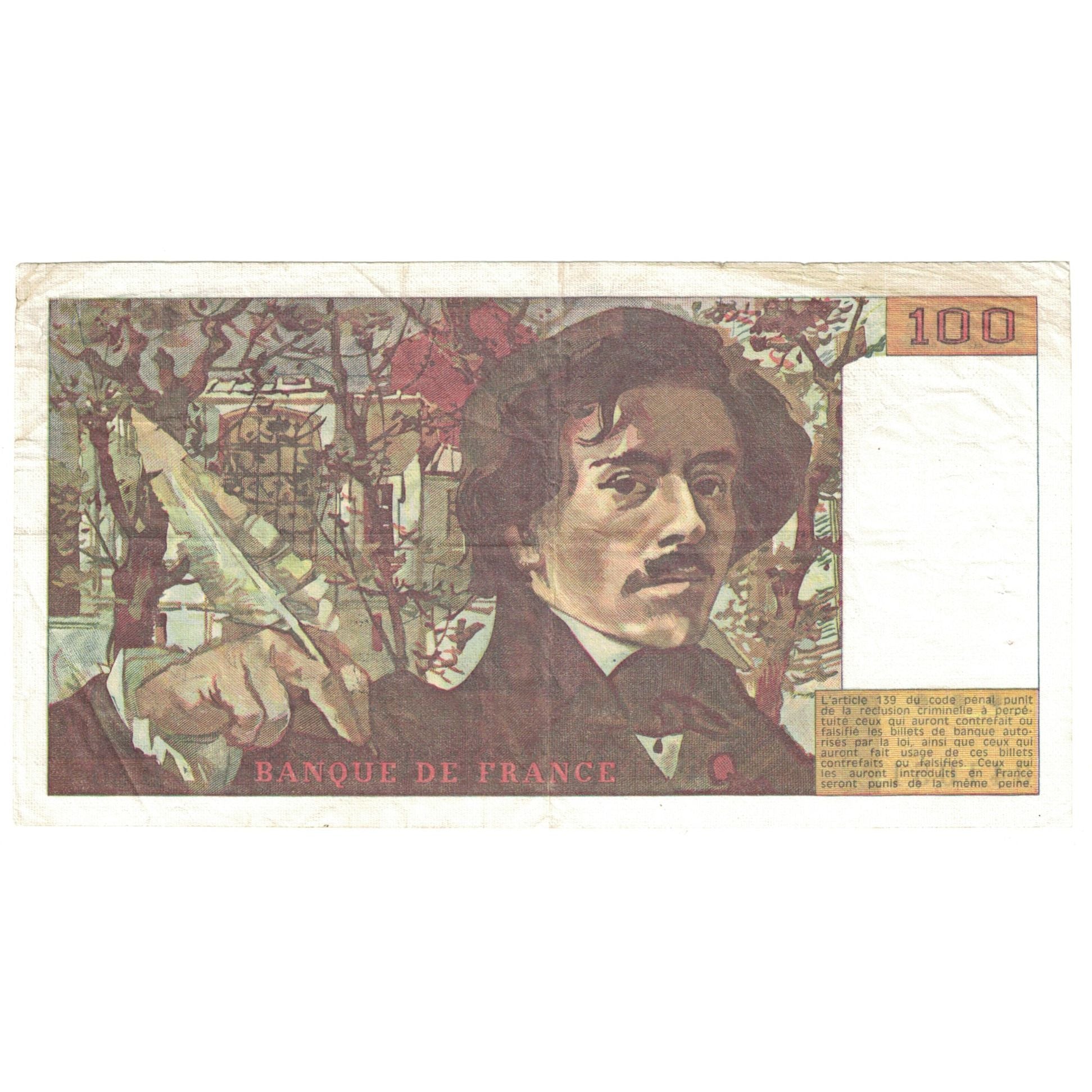 France, 100 Francs, Delacroix, 1981, D.50, AU(55-58), Fayette:69.5, KM:154b