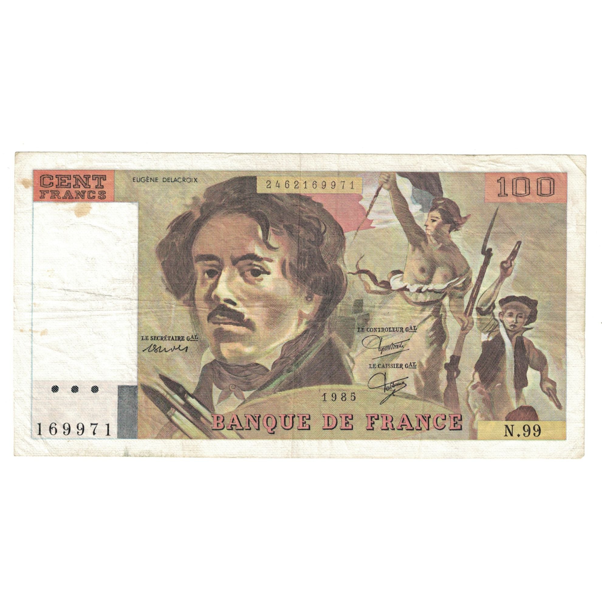 Francja, 100 Francs, Delacroix, 1985, N.99, AU(50-53), Fayette:69.9, KM:154b
