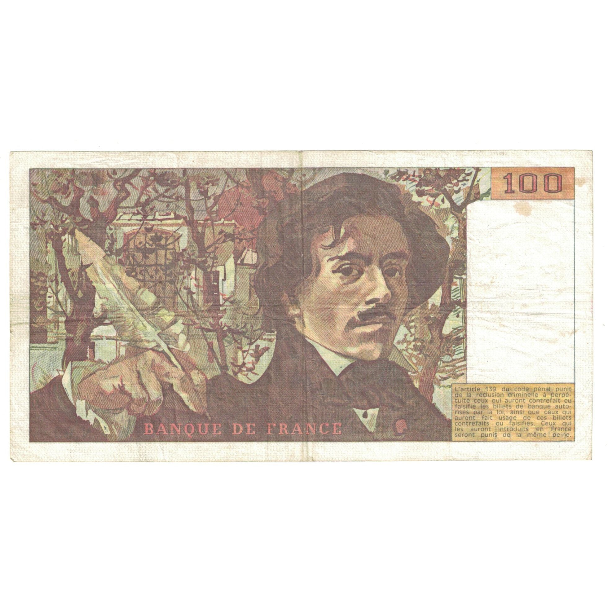 Francja, 100 Francs, Delacroix, 1985, N.99, AU(50-53), Fayette:69.9, KM:154b