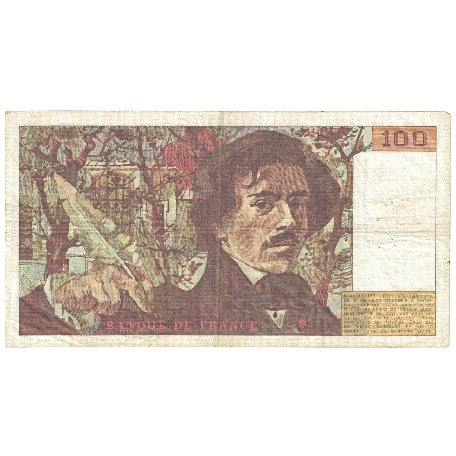 Francia, 100 Francs, Delacroix, 1985, H.93, BC+, Fayette:69.9, KM:154b