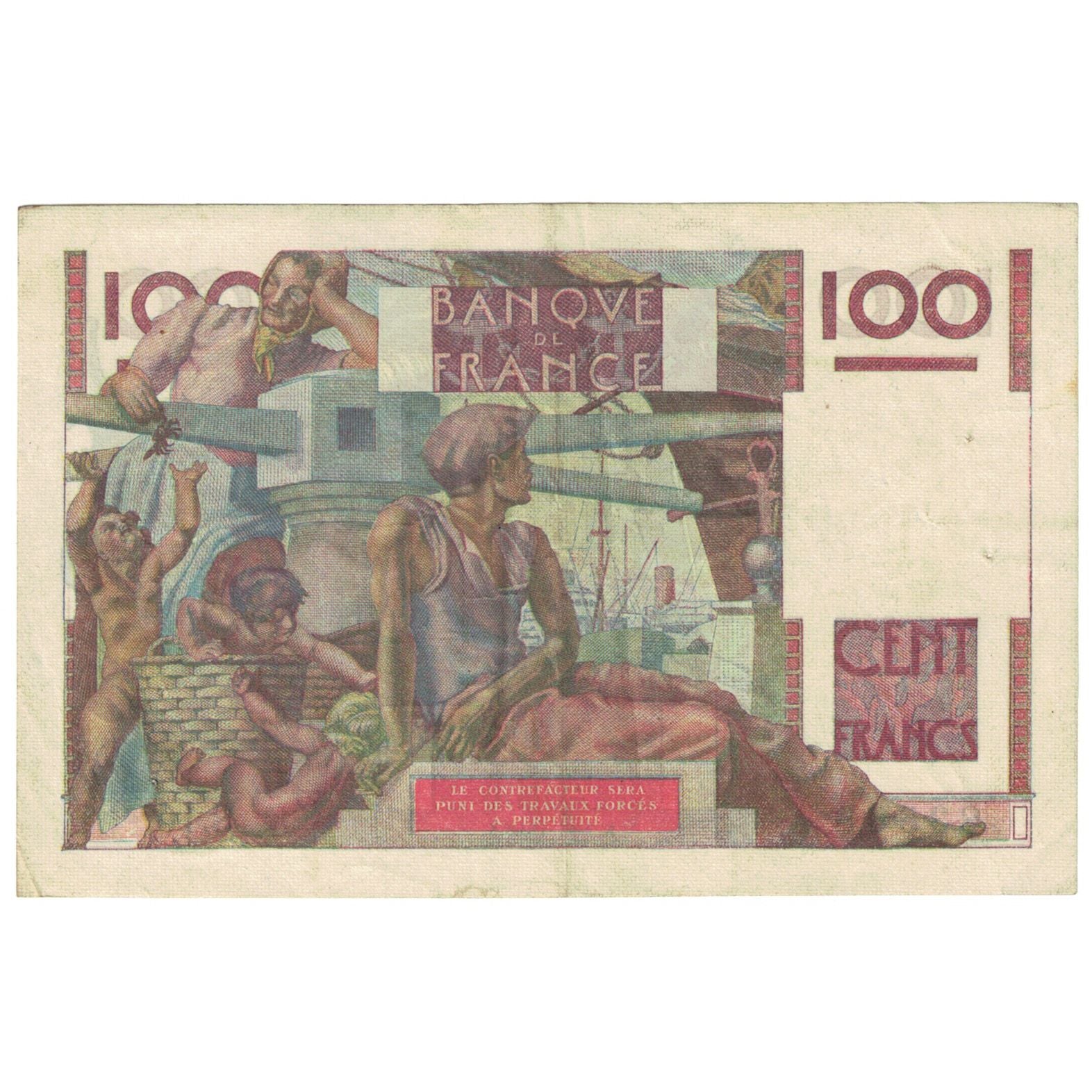 Francia, 100 Francs, Jeune Paysan, 1945, S.10, BB, Fayette:28.1, KM:128a