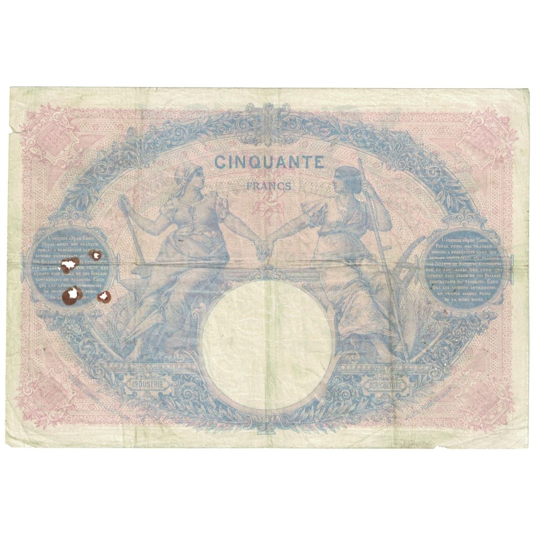 France, 50 Francs, Bleu et Rose, 1914, T.5803, B, Fayette:14.27, KM:64e