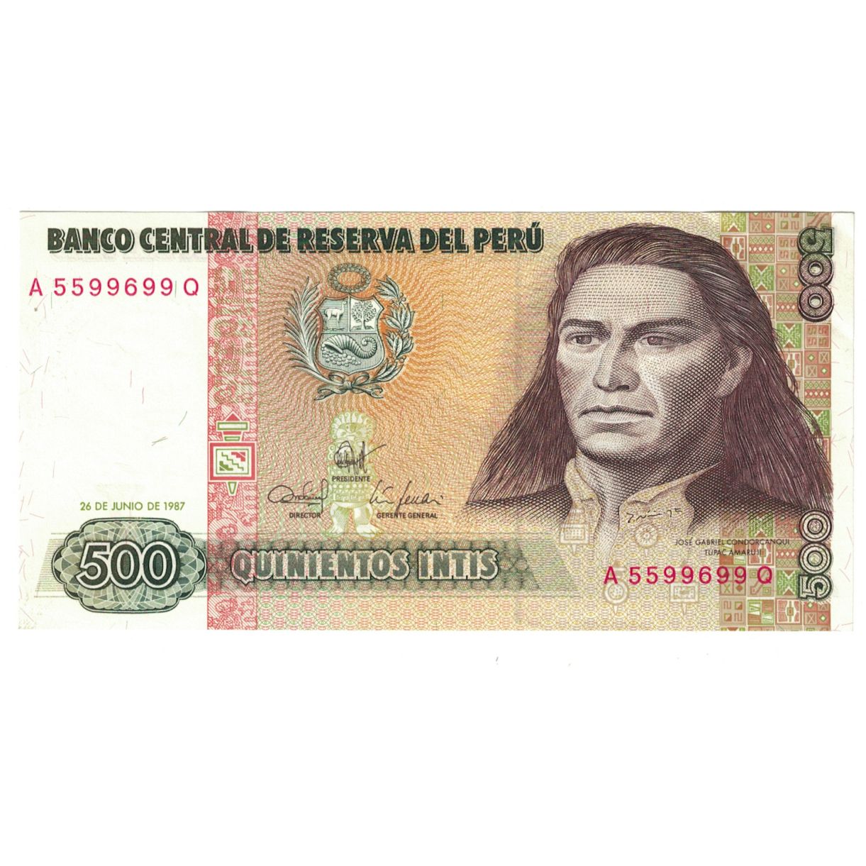 Nota, Peru, 500 Intis, 1987-06-26, KM:134b, UNC(63)