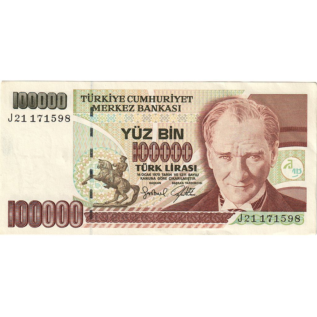 Nota, Turquia, 100,000 Lira, 1996-1998, KM:206, UNC(64)