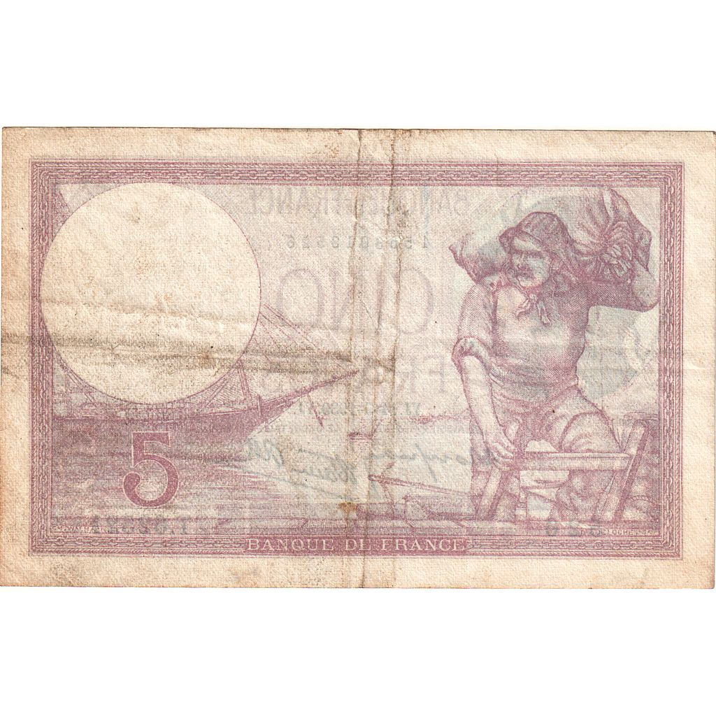 Francia, 5 Francs, Violet, 1939, T.62521, BB, Fayette:4.8, KM:83