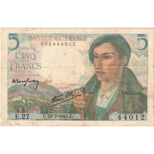 France, 5 Francs, Berger, 1943, E.27, AU(50-53), Fayette:5.2, KM:98a