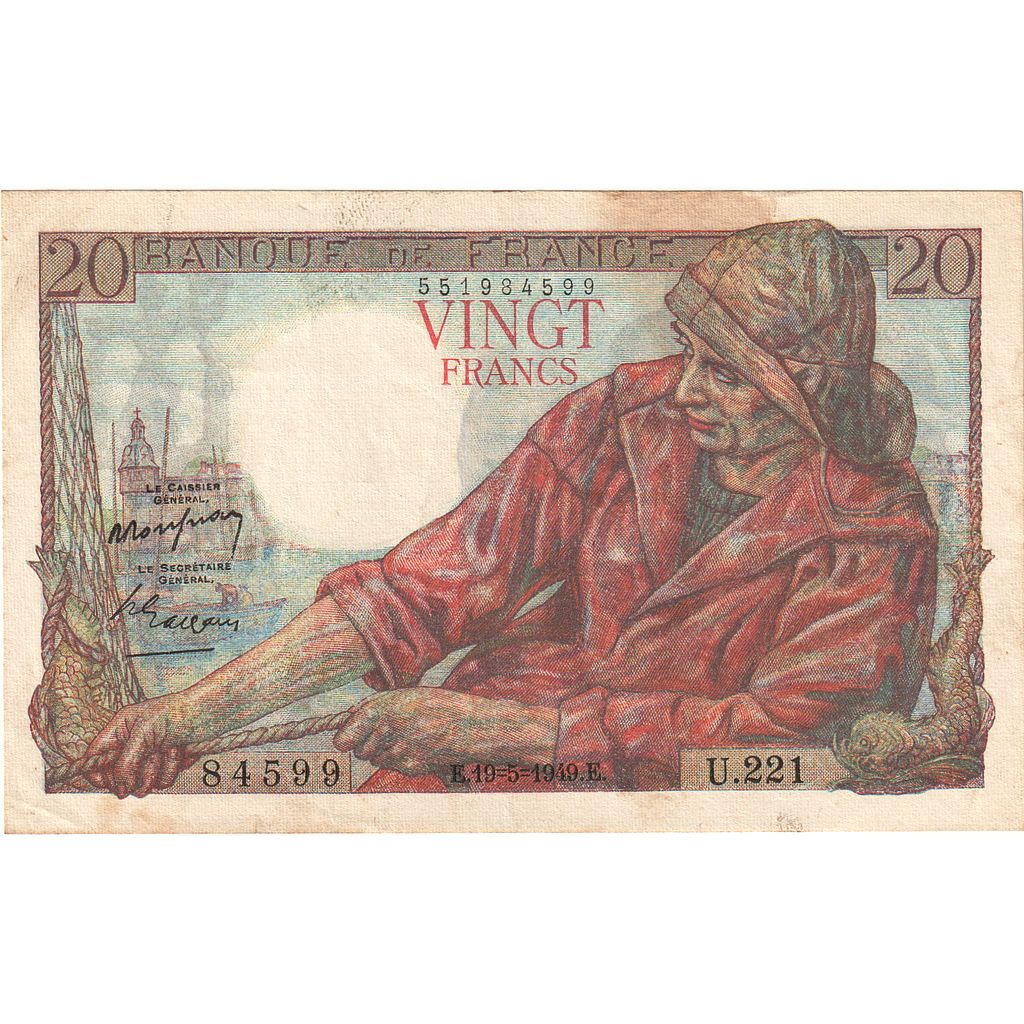 Francia, 20 Francs, Pêcheur, 1949, U.221, EBC, Fayette:13.15, KM:100c
