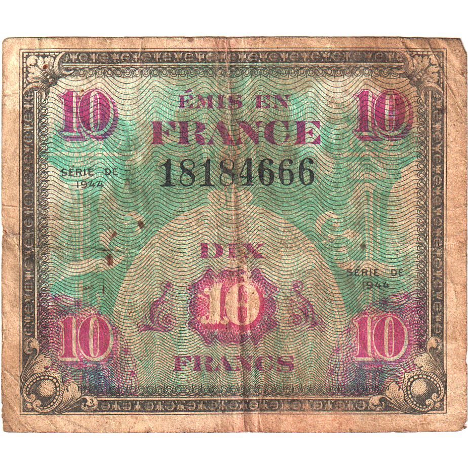 France, 10 Francs, Drapeau/France, 1944, SÉRIE 1944, TB, Fayette:VF18.1