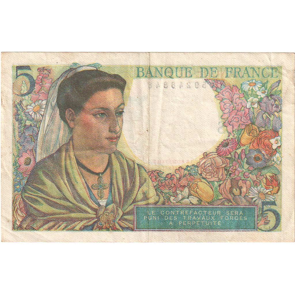 Francja, 5 Francs, Berger, 1945, S.144, AU(55-58), Fayette:5.6, KM:98a
