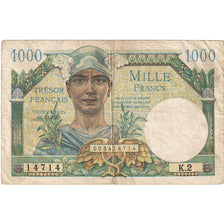 France, 1000 Francs, 1947 French Treasury, 1947, K.2, VF(20-25), Fayette:33.02
