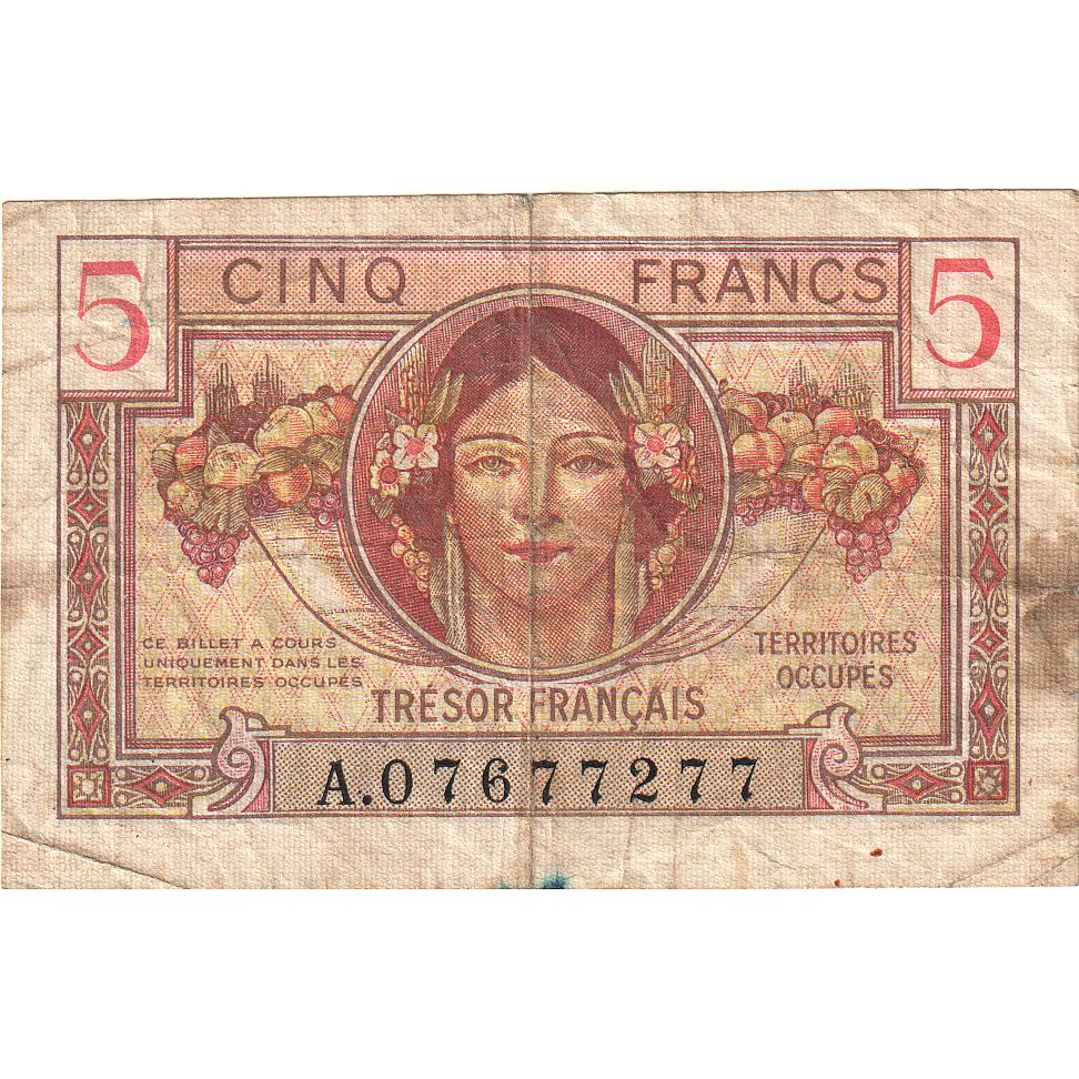 França, 5 Francs, 1947 French Treasury, 1947, A.07677277, VF(20-25)