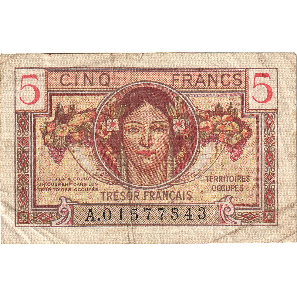 Francia, 5 Francs, 1947 French Treasury, 1947, A.01577543, BC, Fayette:VF29.1