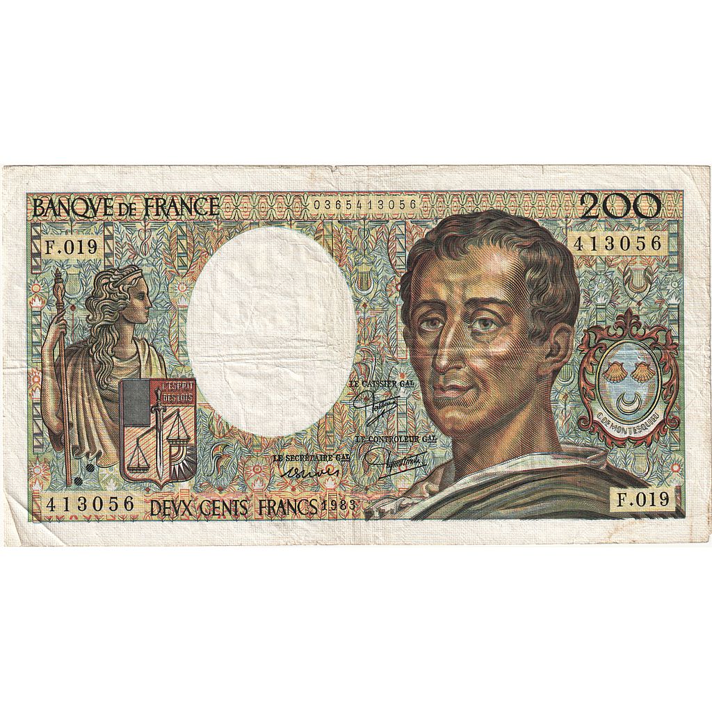 France, 200 Francs, Montesquieu, 1983, F.019, VF(20-25), Fayette:70.3, KM:155a