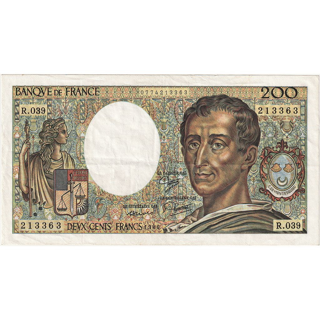 França, 200 Francs, Montesquieu, 1986, R.039, AU(55-58), Fayette:70.6, KM:155a