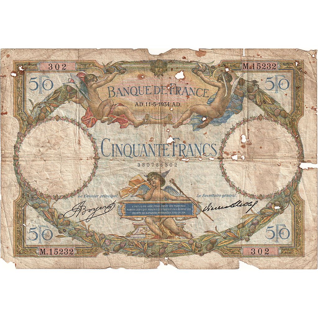 Francia, 50 Francs, Luc Olivier Merson, 1934, M.15232, B, Fayette:16.5, KM:80b