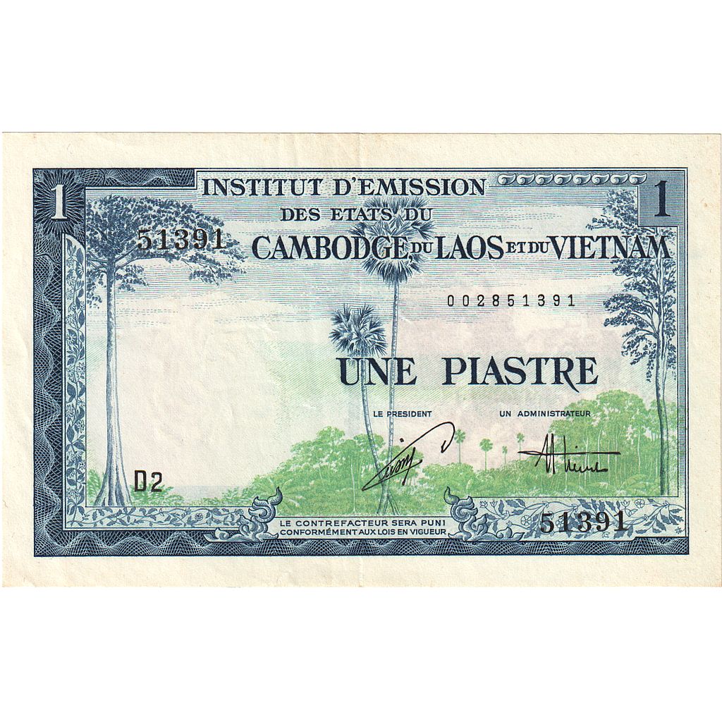 Banknote, FRENCH INDO-CHINA, 1 Piastre = 1 Dong, Undated (1954), KM:105, UNC(63)