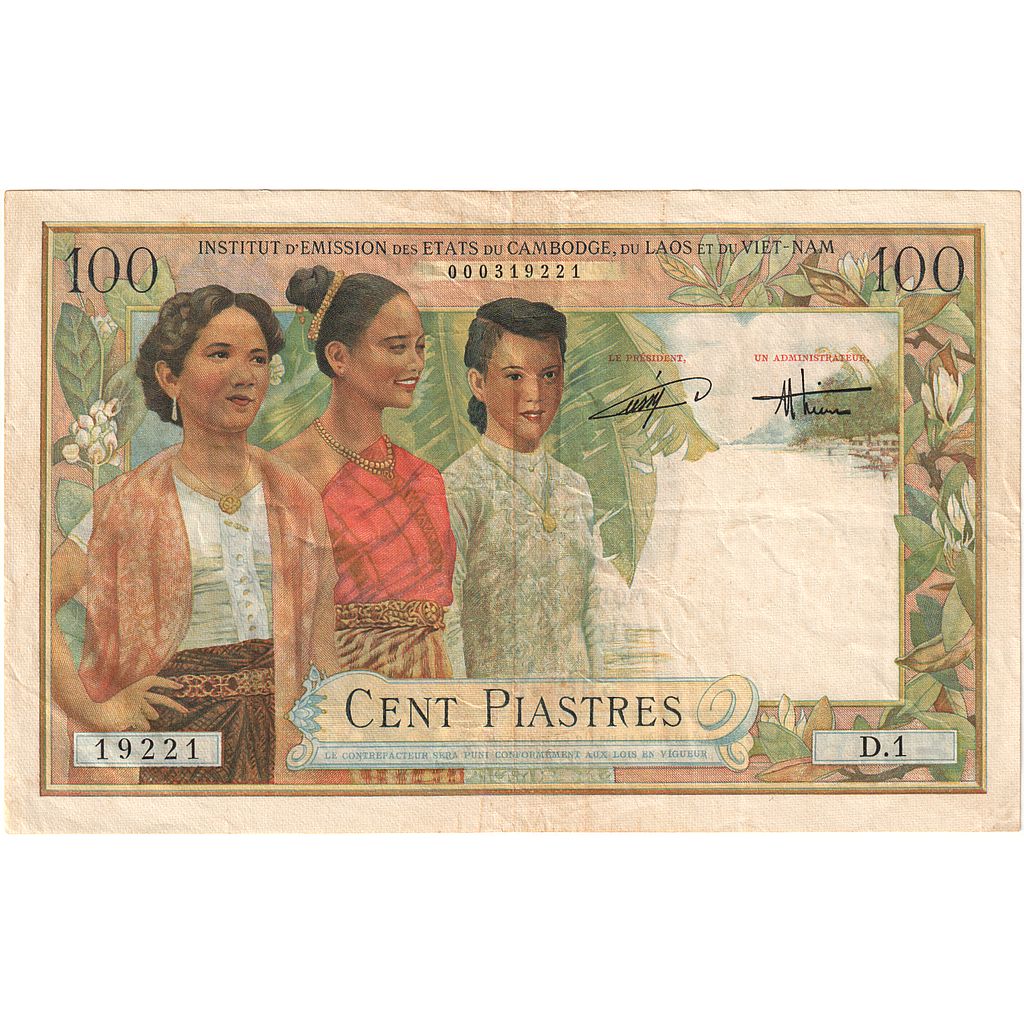 FRENCH INDO-CHINA, 100 Piastres = 100 Dong, EF(40-45)