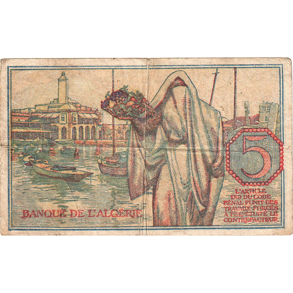 Banknote, Algeria, 5 Francs, 1944, 1944-10-02, KM:94a, VF(20-25)