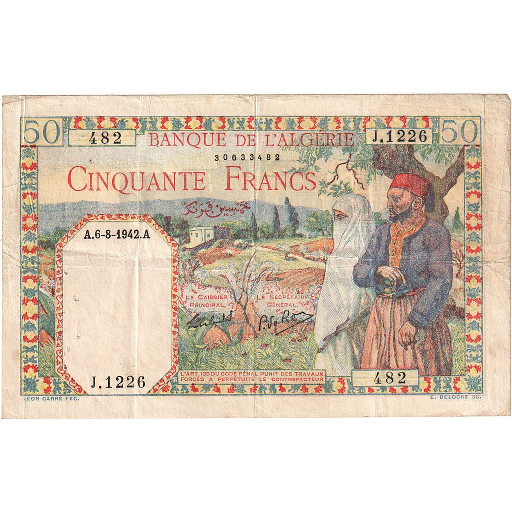 Billete, 50 Francs, 1942, Algeria, 1942-06-08, KM:87, MBC