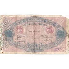 France, 500 Francs, Bleu et Rose, 1909, G.300, Rare, AG(1-3), Fayette:30.17