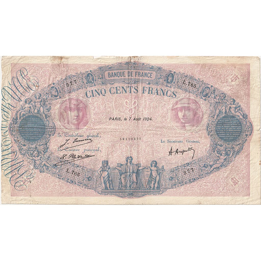 Frankreich, 500 Francs, Bleu et Rose, 1924, L.765, S, Fayette:30.28, KM:66j