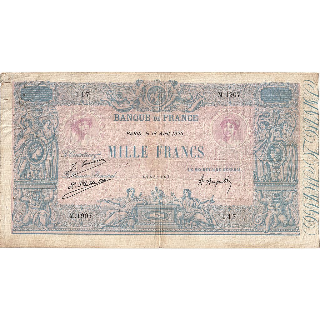 Frankrijk, 1000 Francs, Bleu et Rose, 1925, M.1907, TB, Fayette:36.41, KM:67j