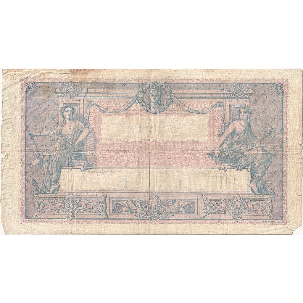Francia, 1000 Francs, Bleu et Rose, 1925, E.1822, MB, Fayette:36.41, KM:67j