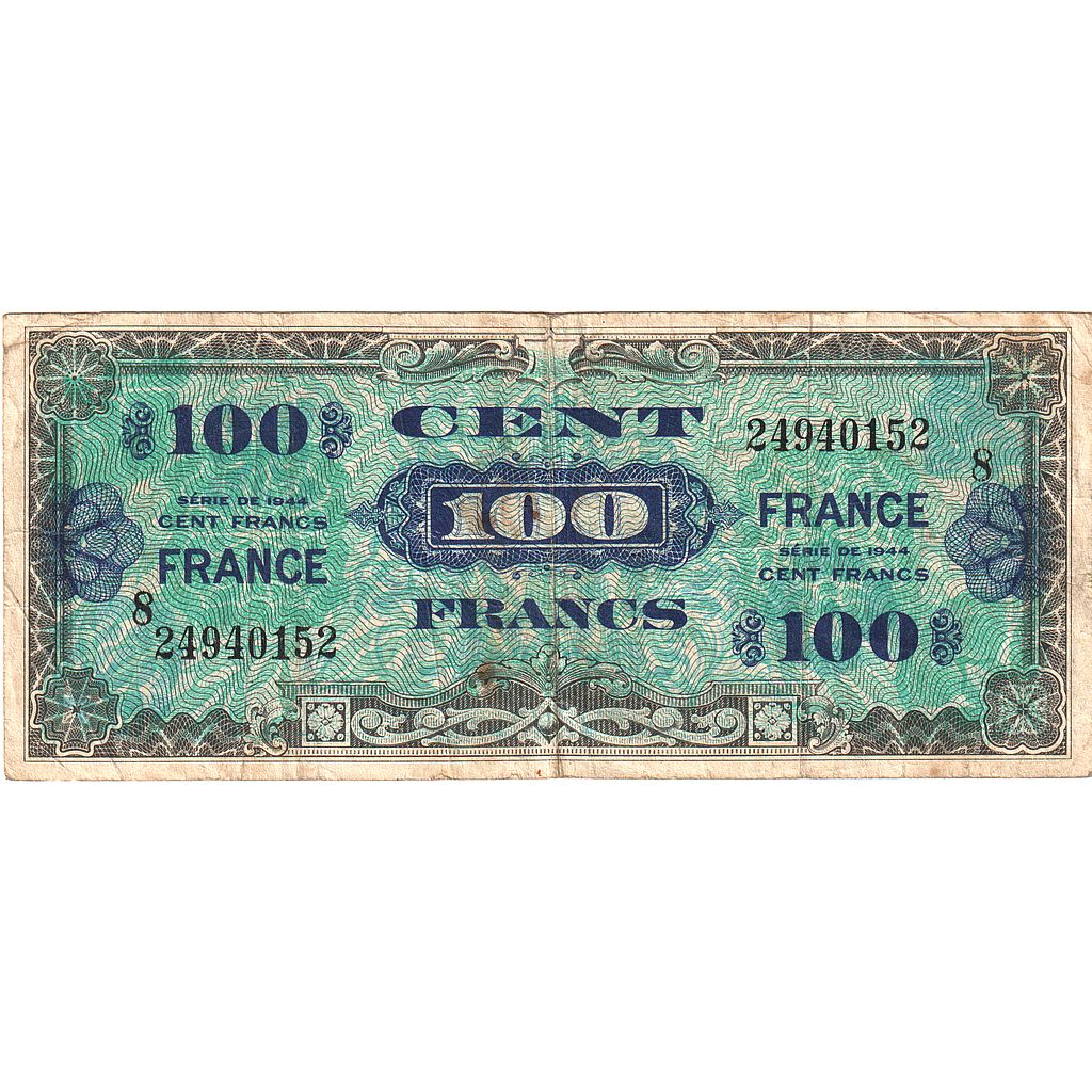France, 100 Francs, Flag/France, 1944, 24940152, VF(30-35), Fayette:VF25.8