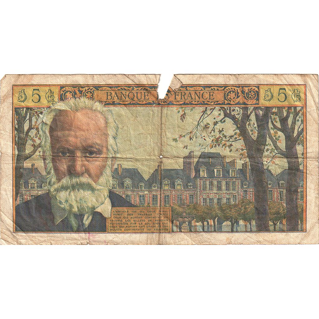 France, 5 Nouveaux Francs, Victor Hugo, 1963, U.102, B, Fayette:56.13, KM:141a