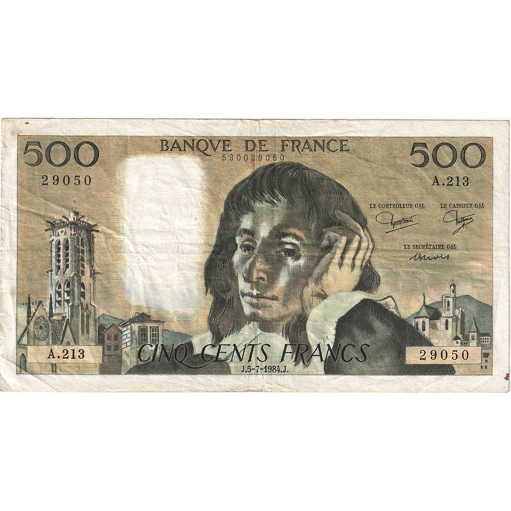 Francia, 500 Francs, Pascal, 1984, A.213, BB, Fayette:71.31, KM:156e
