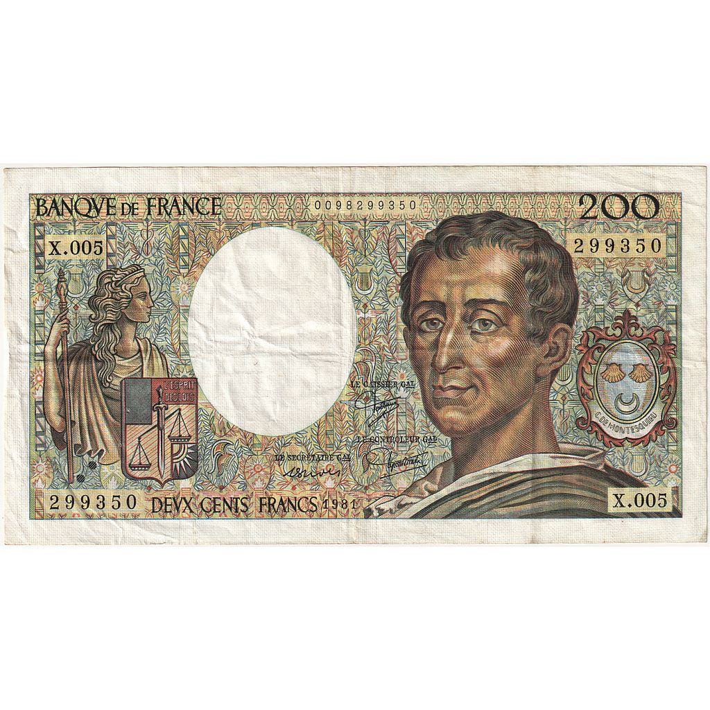 França, 200 Francs, Montesquieu, 1981, X.005, EF(40-45), Fayette:70.01, KM:155a