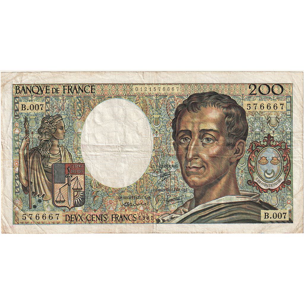 França, 200 Francs, Montesquieu, 1981, B.007, EF(40-45), Fayette:70.01, KM:155a