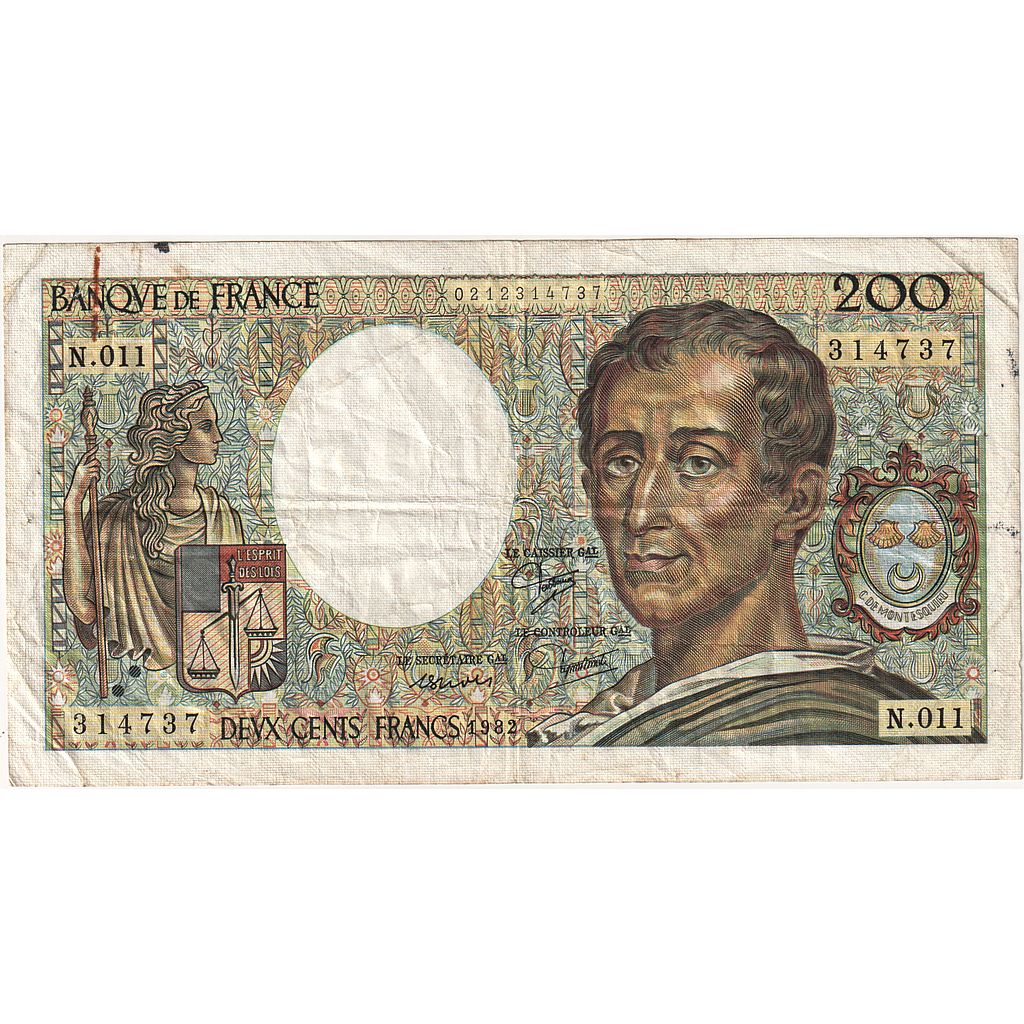 Francja, 200 Francs, Montesquieu, 1982, N.011, EF(40-45), Fayette:70.02, KM:155a