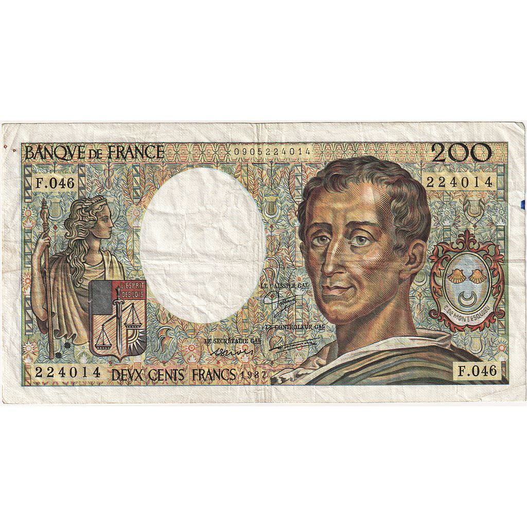 Frankreich, 200 Francs, Montesquieu, 1987, F.046, S+, Fayette:70.7, KM:155b