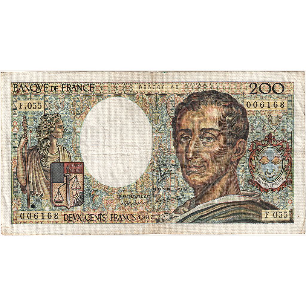 France, 200 Francs, Montesquieu, 1987, F.055, VF(30-35), Fayette:70.7, KM:155b