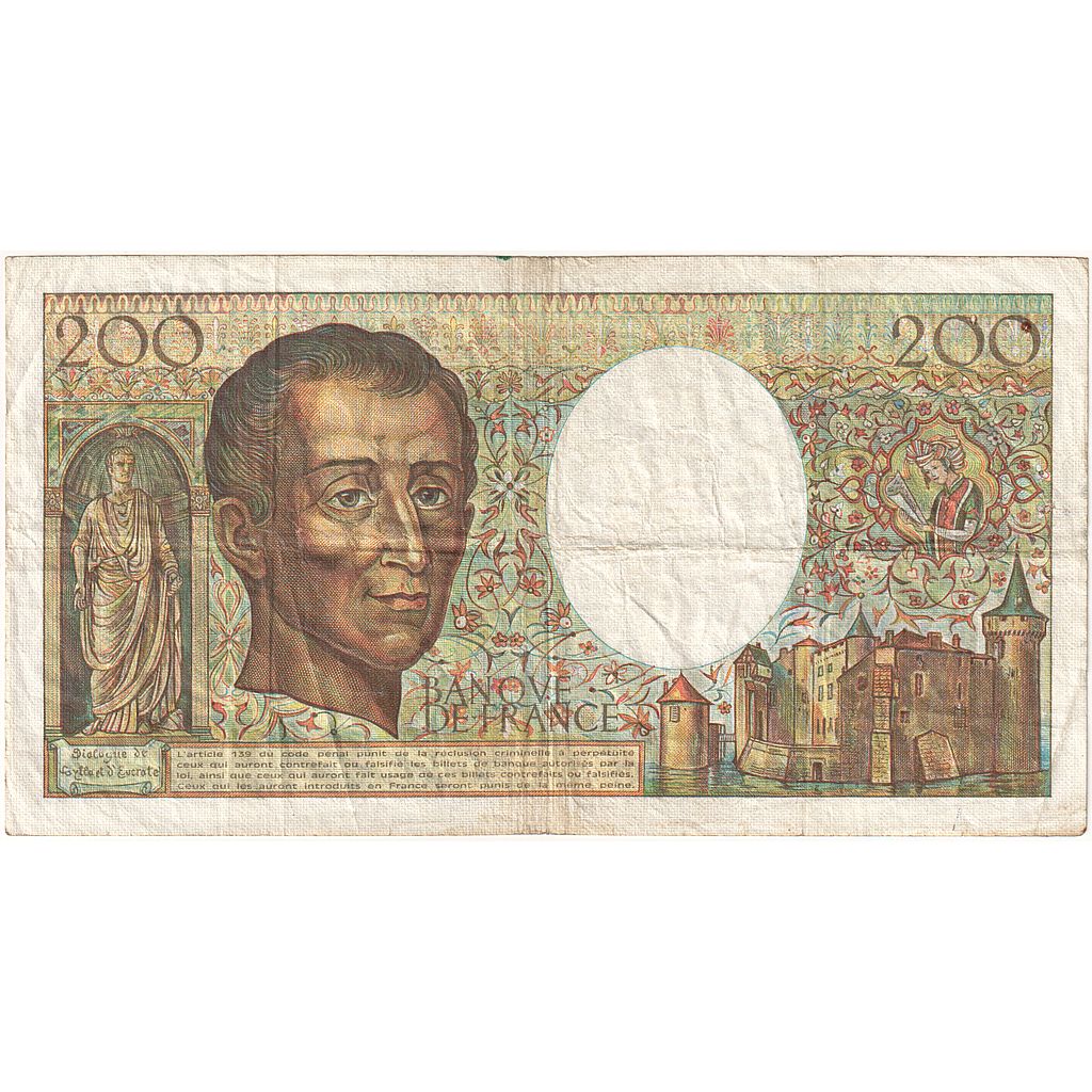 France, 200 Francs, Montesquieu, 1987, F.055, VF(30-35), Fayette:70.7, KM:155b