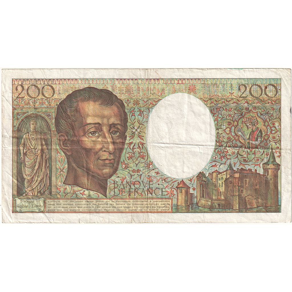 Francja, 200 Francs, Montesquieu, 1989, B.072, VF(30-35), Fayette:70.09, KM:155c