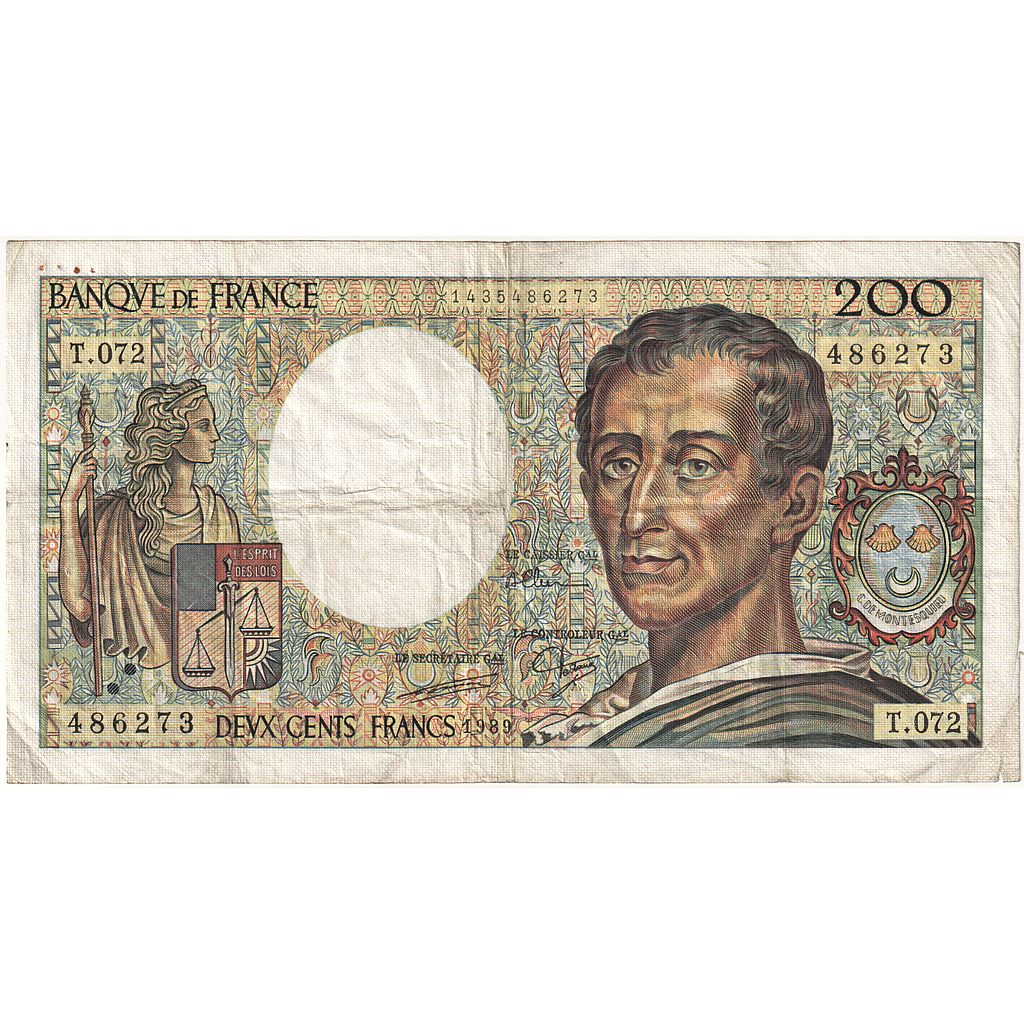 Frankreich, 200 Francs, Montesquieu, 1989, T.072, S+, Fayette:70.09, KM:155c