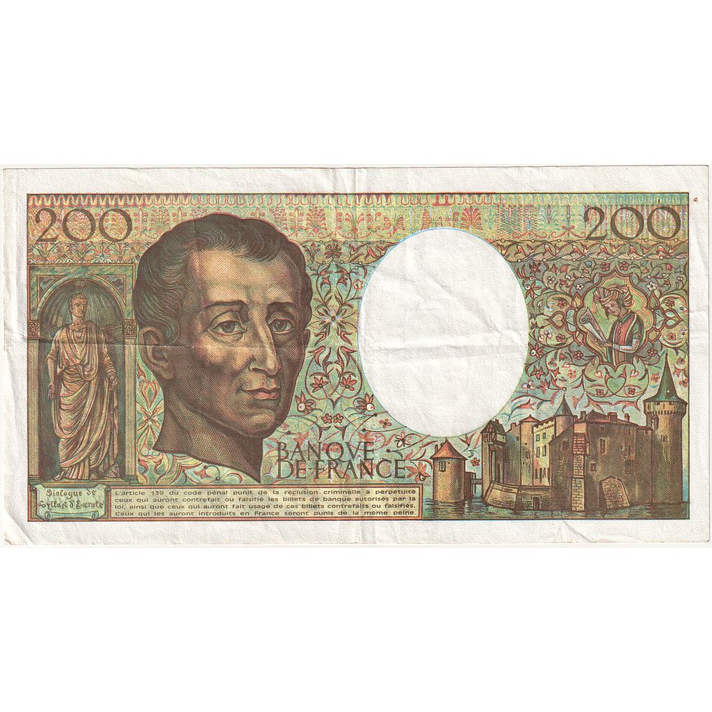 França, 200 Francs, Montesquieu, 1990, K.080, AU(50-53), Fayette:70.10a