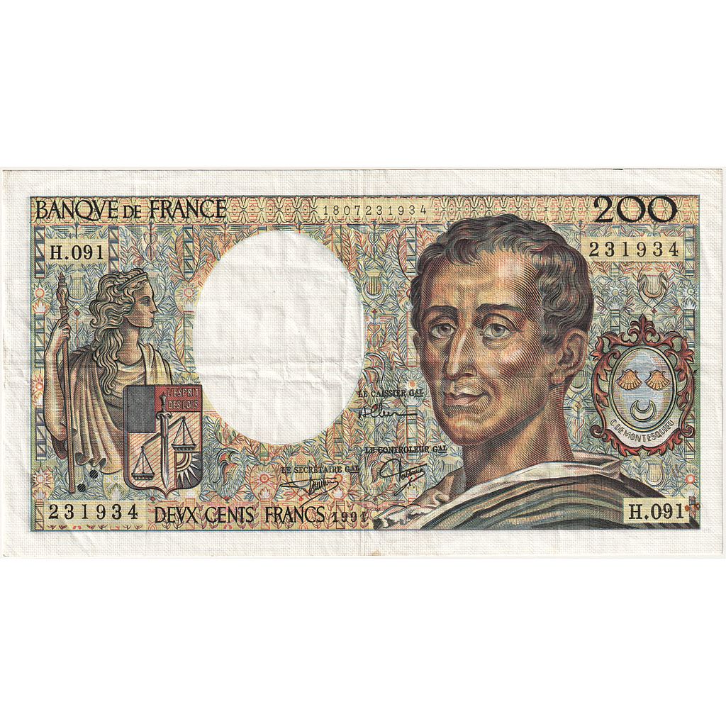 Francia, 200 Francs, Montesquieu, 1991, H.091, BB+, Fayette:70.11, KM:155d