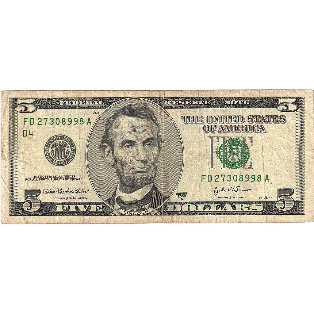 Banknote, United States, Five Dollars, 2003, Undated (2003), KM:4854, EF(40-45)