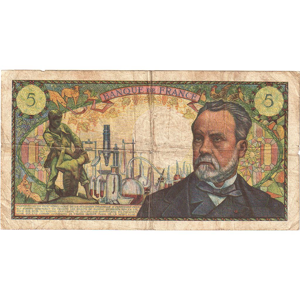 France, 5 Francs, Pasteur, 1969, Z.100, VF(20-25), Fayette:61.10, KM:146b