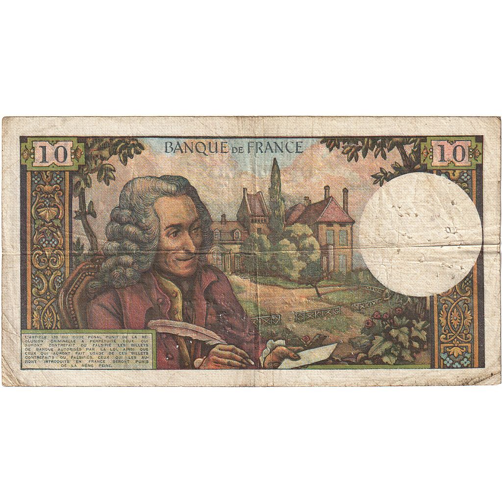 France, 10 Francs, Voltaire, 1967, U.335, VF(20-25), Fayette:62.27, KM:147c
